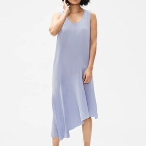 Eileen Fisher Silk Georgette Crepe Asymmetrical Dress in Larkspur Size Large NWT